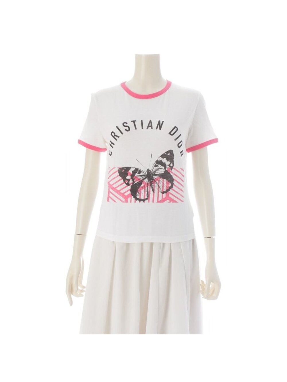 Dior Cotton Logo Butterfly Print Short Sleeve T-Shirt Top White Pink
